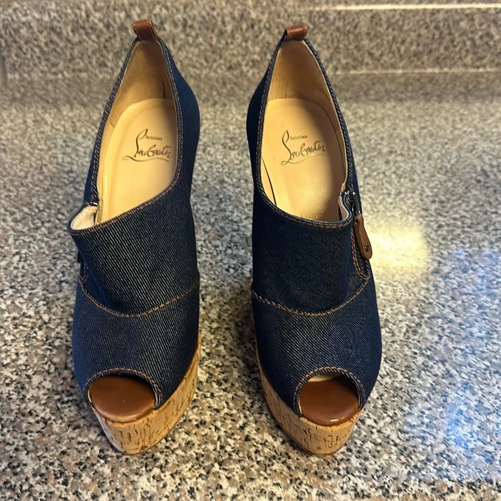Blue Denim Christian Louboutin Wedges EU 38 - Picture 1 of 15